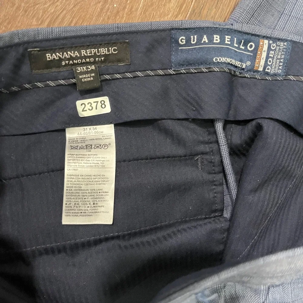 Banana Republic Standard Fit Guabello Wool Dress Pants Blue Glen Plaid 31x34